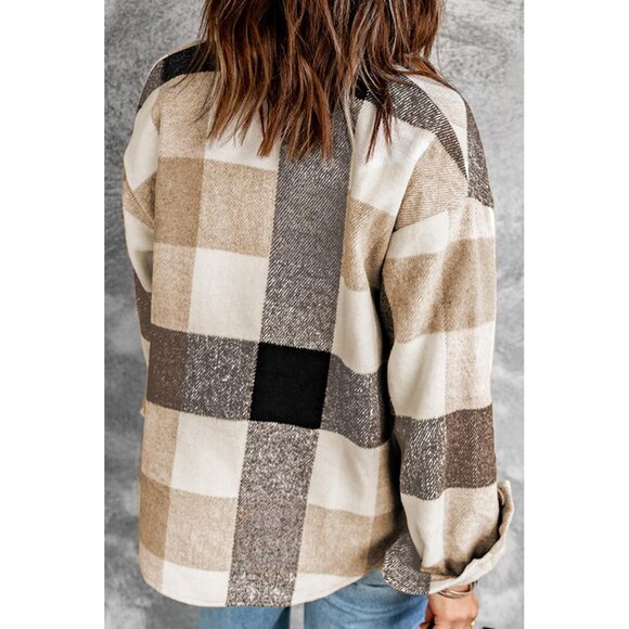 Plus Size Flannel Shacket Women's Casual Plaid Long Sleeve Button Up Coat - Picture 2 of 5